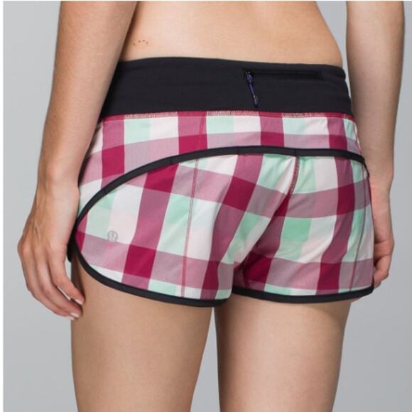 Lululemon Multicolor Run Speed Short 2-Way Stretch Womens Size 6 Check Pattern - Picture 2 of 12